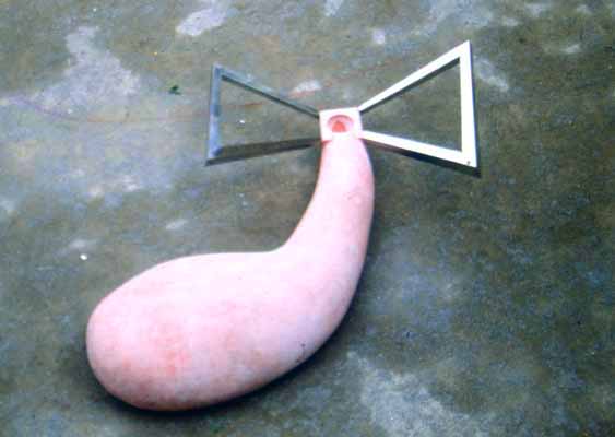 Aerial view of Float, Sculpture, Stainless steel and pink concrete