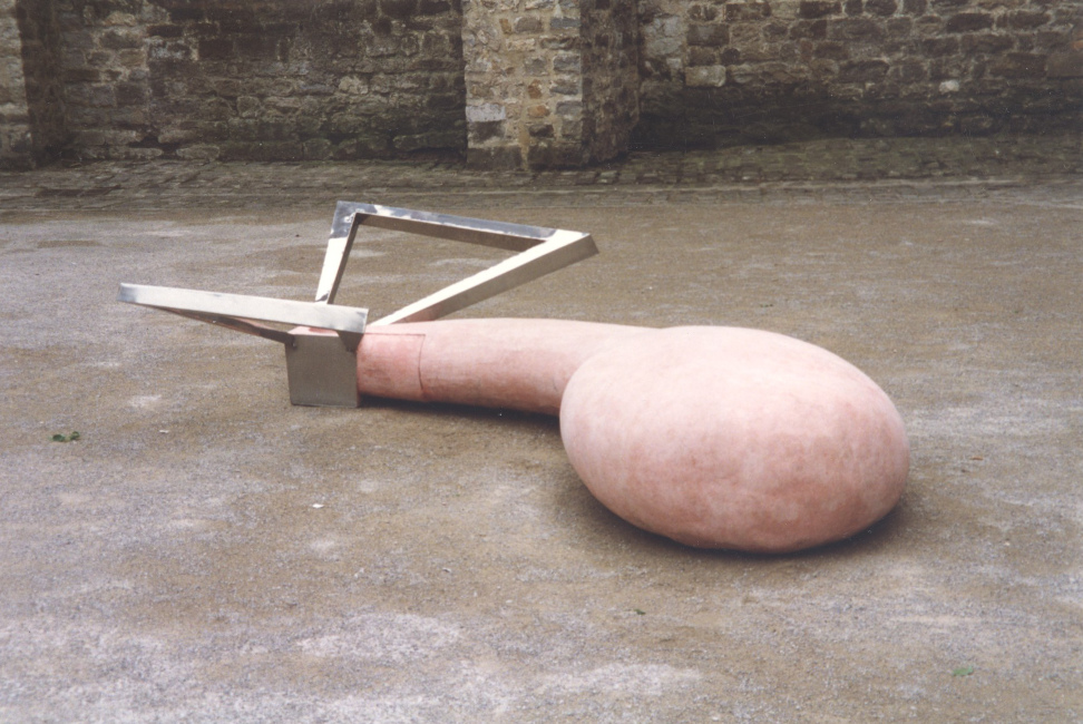 Float Sculpture, Stainless steel and pink concrete over polystyrene